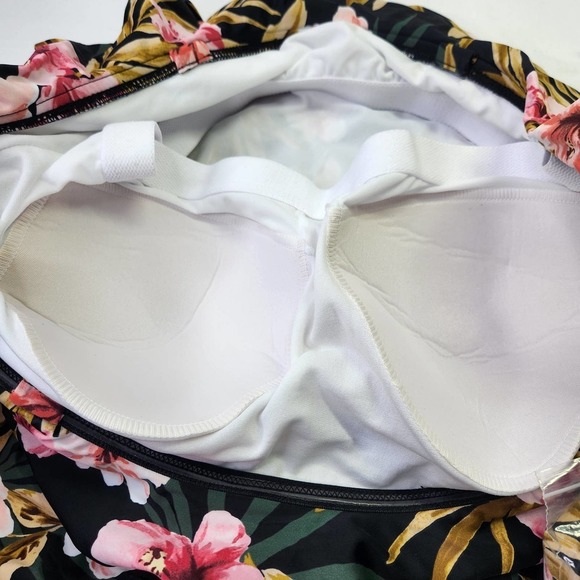 Kona Sol Swimsuit One Piece Black Multi Tropical Floral Plus Size 22W NWOT - Picture 8 of 11